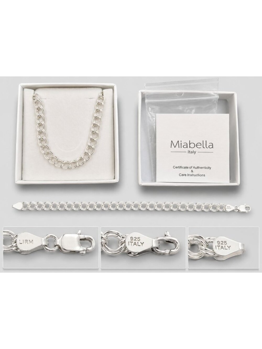Miabella Italy 925 Sterling Silver 7" Charm Bracelet 4g New in Box